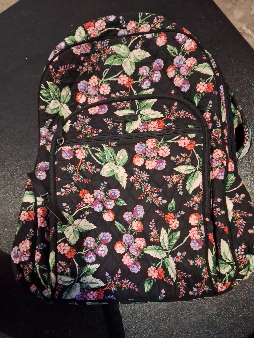 Vera Bradley Black Backpack with Pink & Purple Floral Print